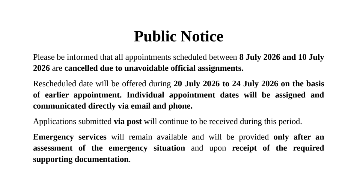 Postponement of Consular Service