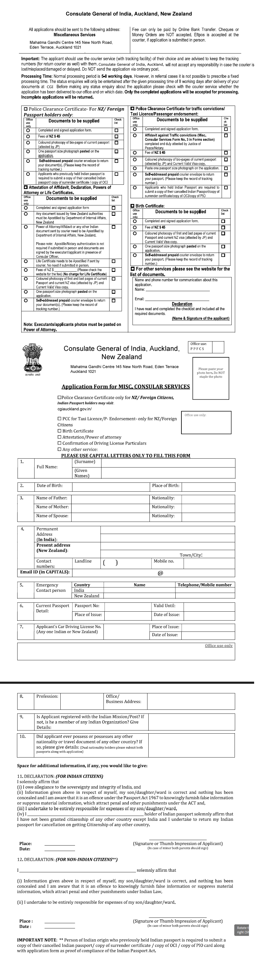 Misc. Consular Services | Consulate General of India, Auckland, New Zealand